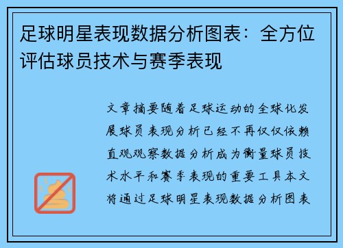 足球明星表现数据分析图表：全方位评估球员技术与赛季表现