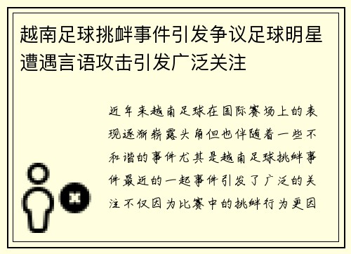 越南足球挑衅事件引发争议足球明星遭遇言语攻击引发广泛关注